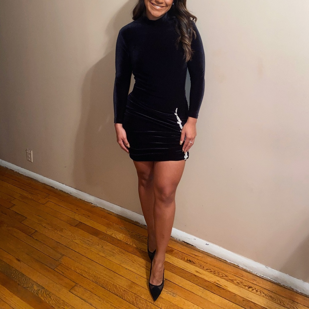 Custom Open Back Black Velvet Dress